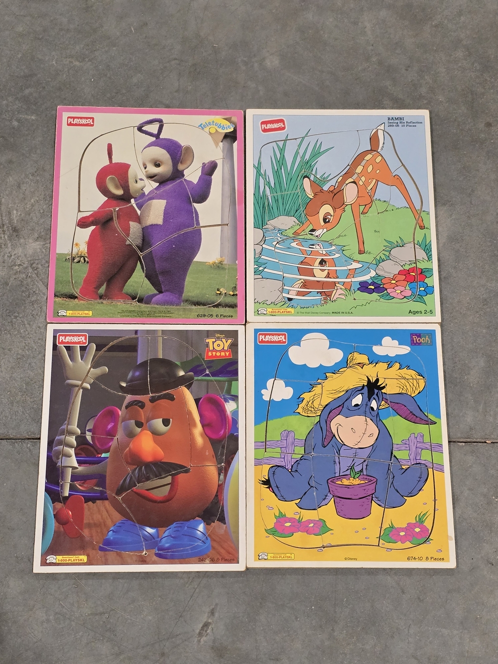 4x Vintage Playskool Puzzles Teletubbies, Bambi, Mr. Potato Head & Eeyore